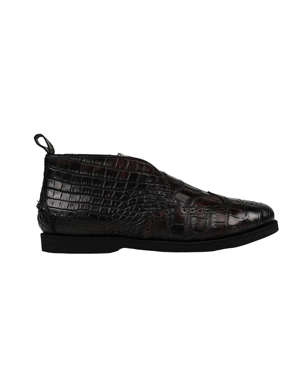KITON Brown Leather Crocodile Shoes