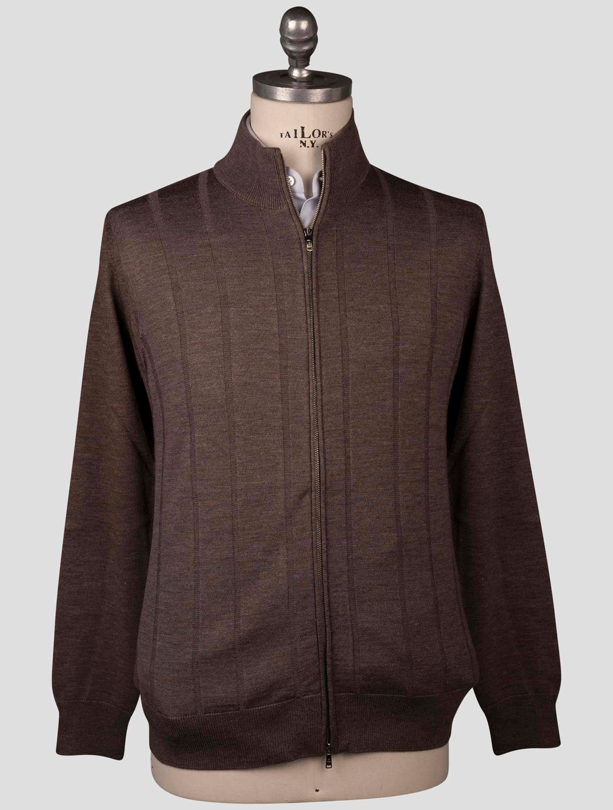 Fioroni Brown Virgin Wool Silk Sweater Full Zip