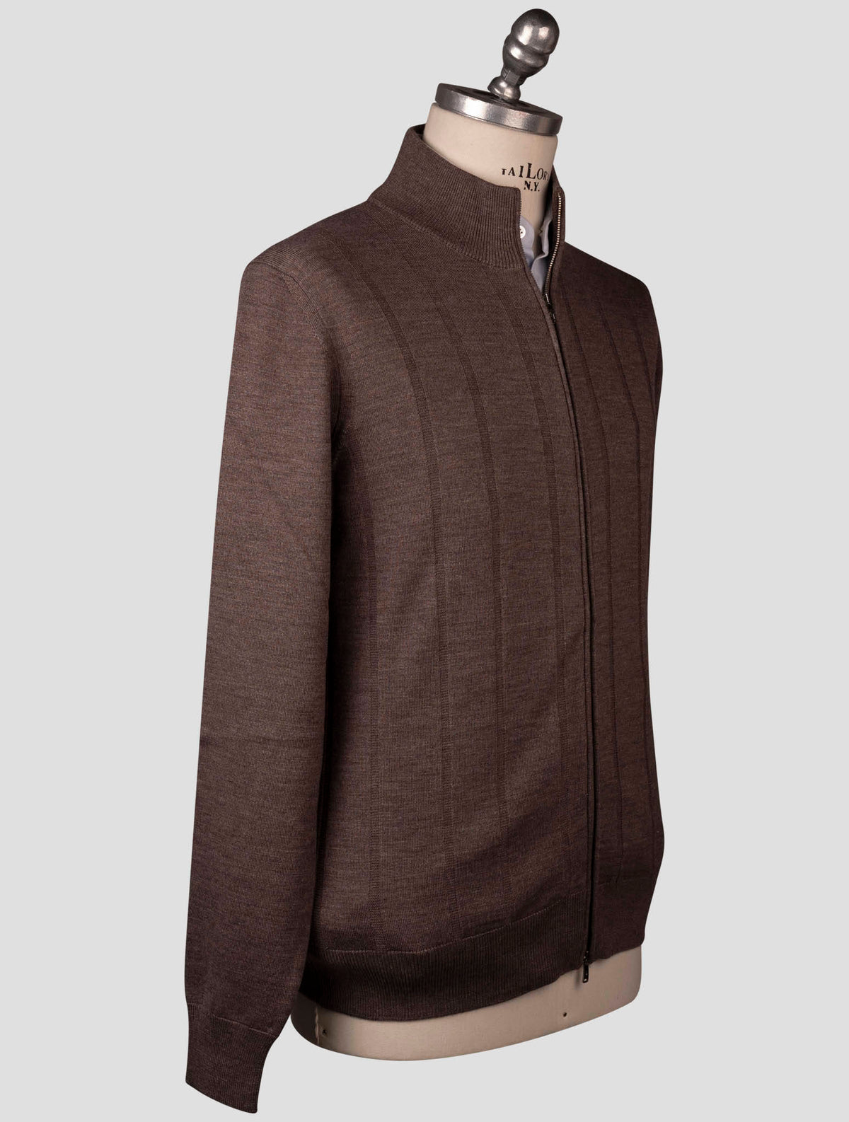 Fioroni Fioroni Brown Virgin Wool Silk Sweater Full Zip Brown 001