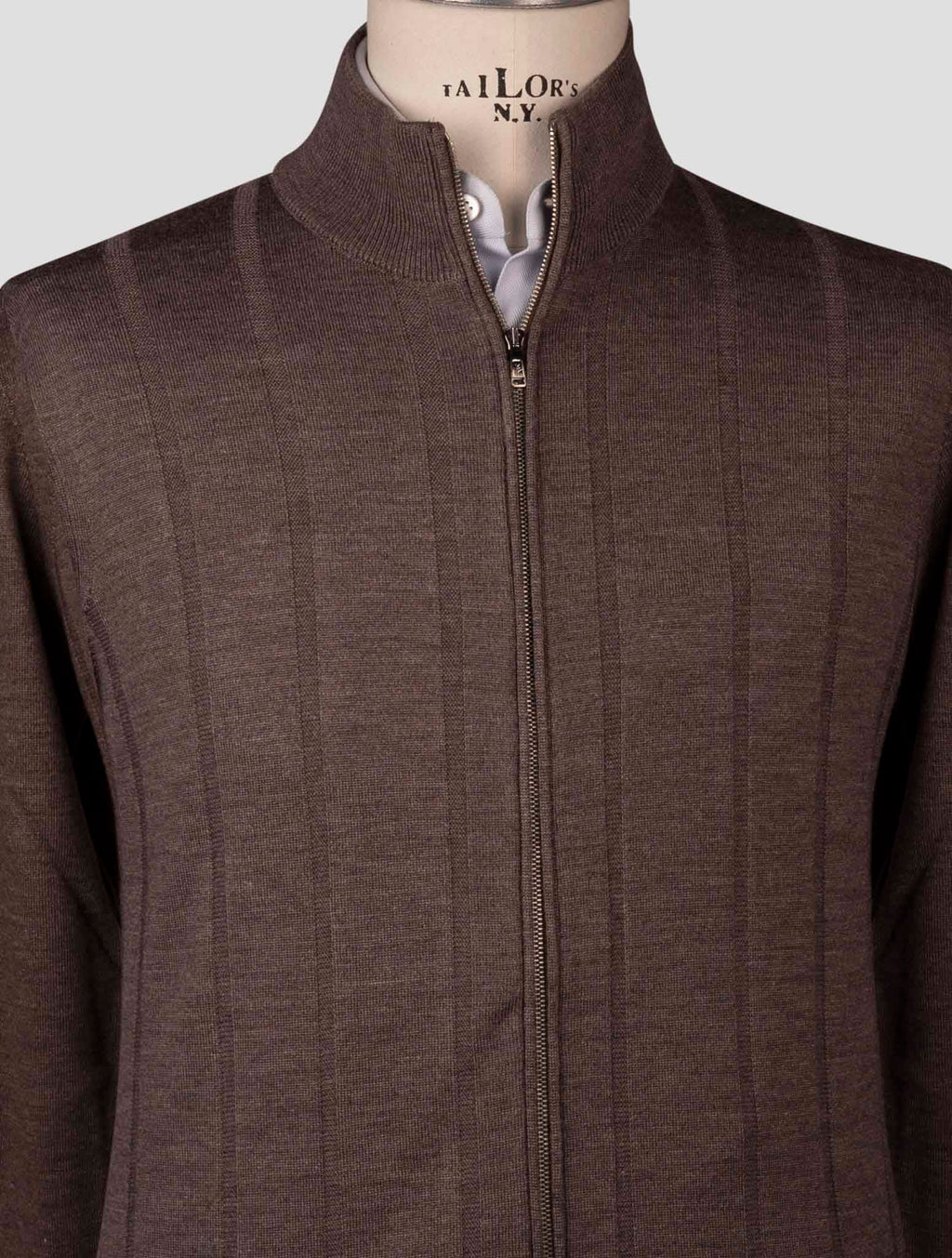 Fioroni Brown Virgin Wool Silk Sweater Full Zip