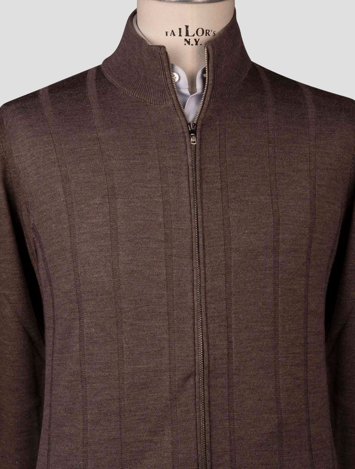 Fioroni Brown Virgin Wool Silk Sweater Full Zip