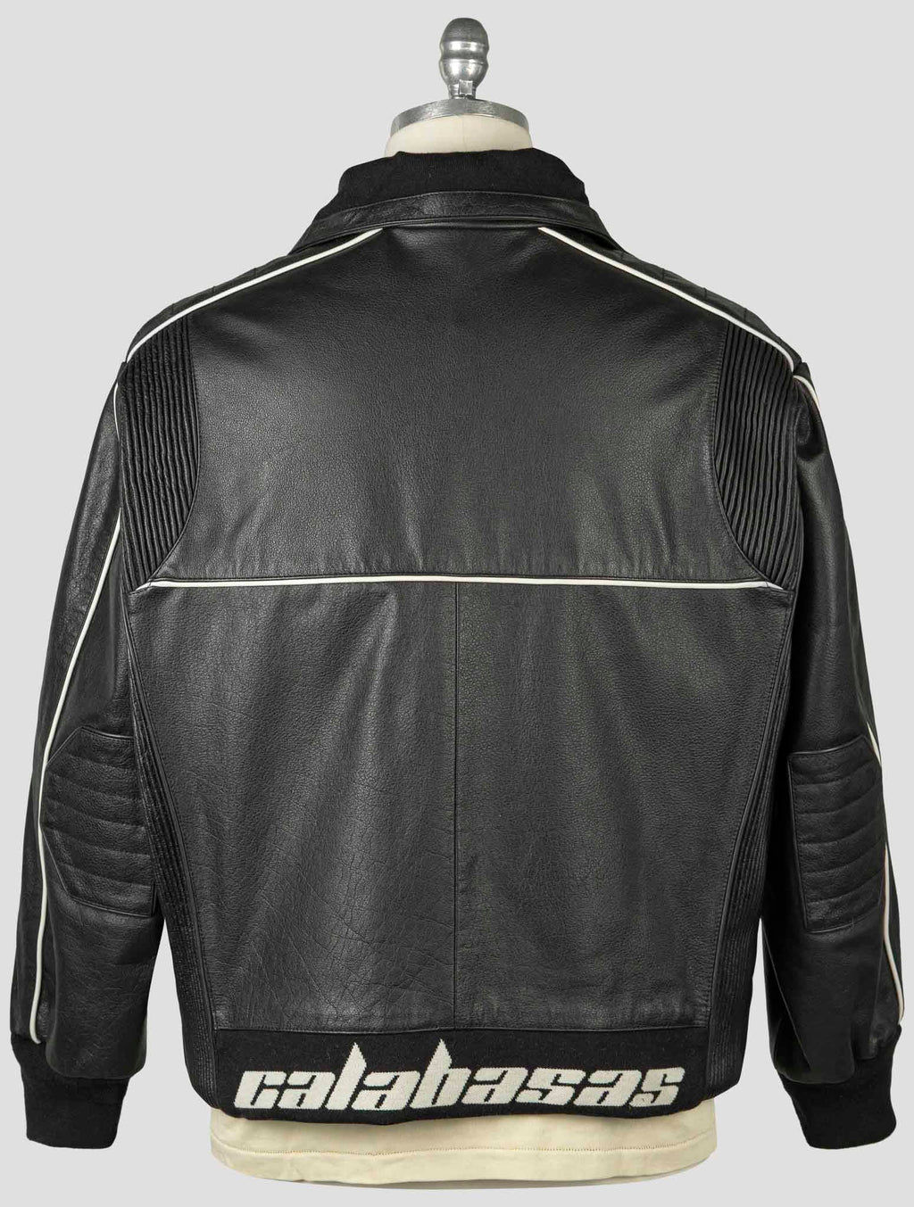 Kayne West Black Leather Biker Coat Season 5