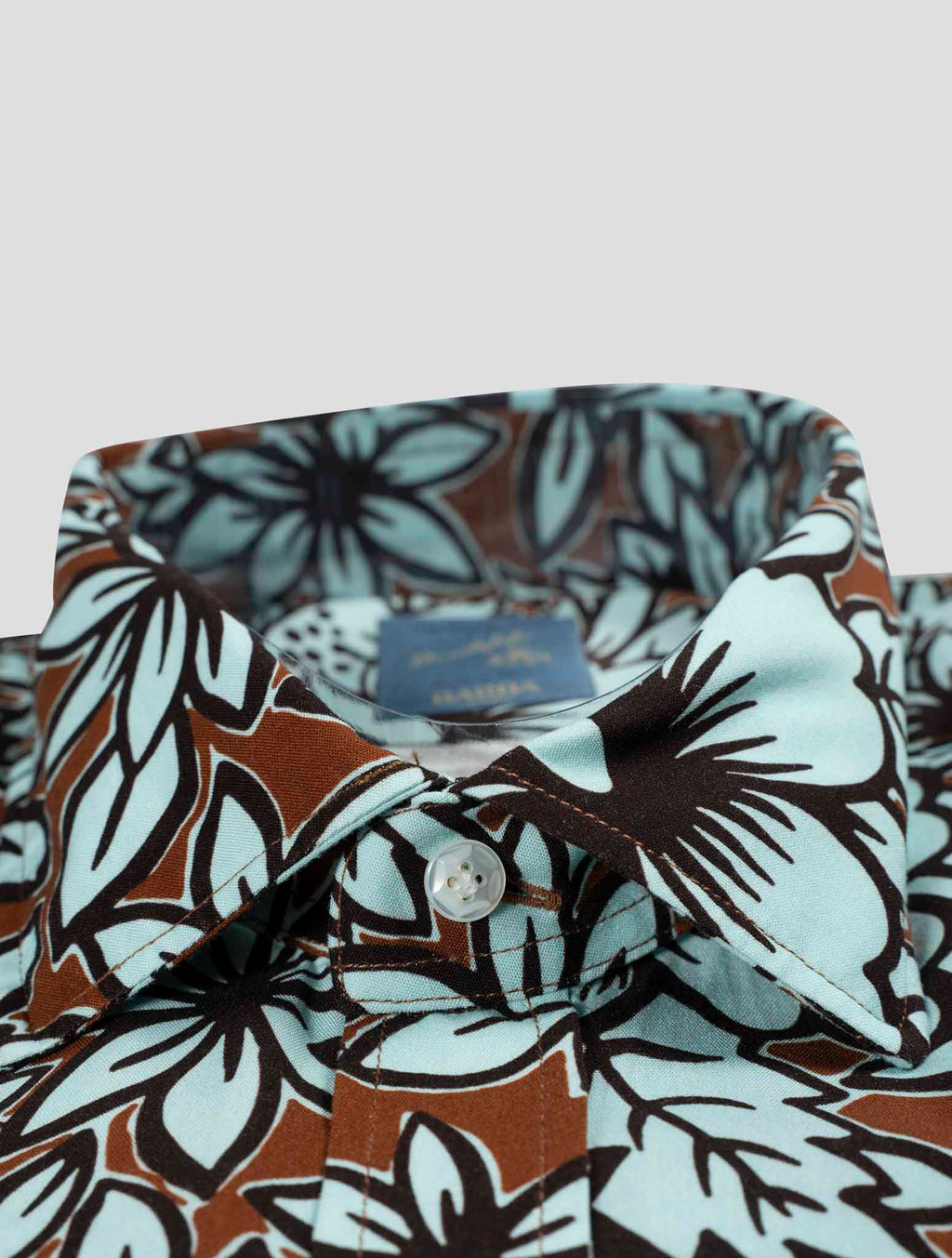 Barba Napoli Barba Napoli Brown Light Blue Viscose Short Sleeve Shirt Brown / Light Blue 001