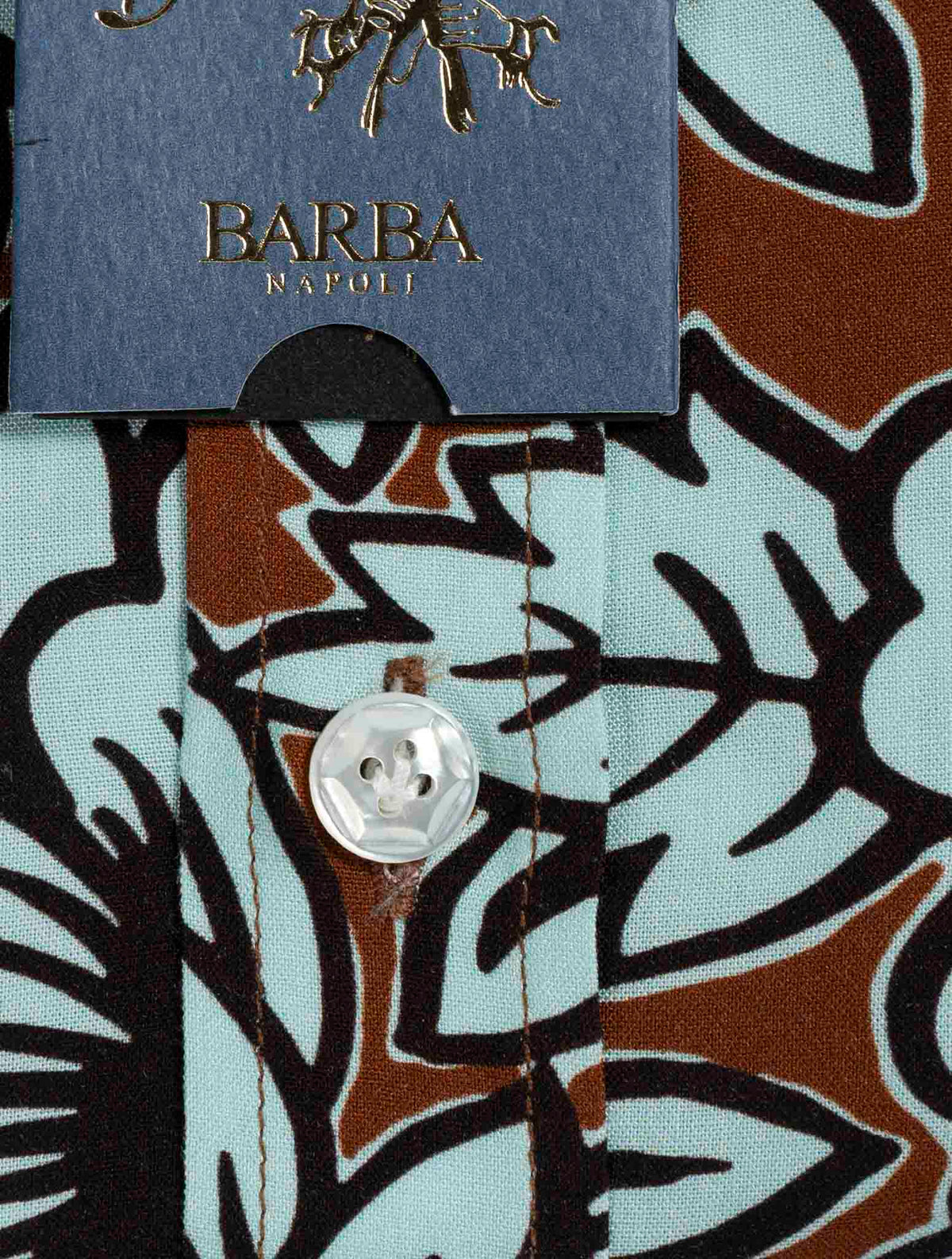 Barba Napoli Brown Light Blue Viscose Short Sleeve Shirt
