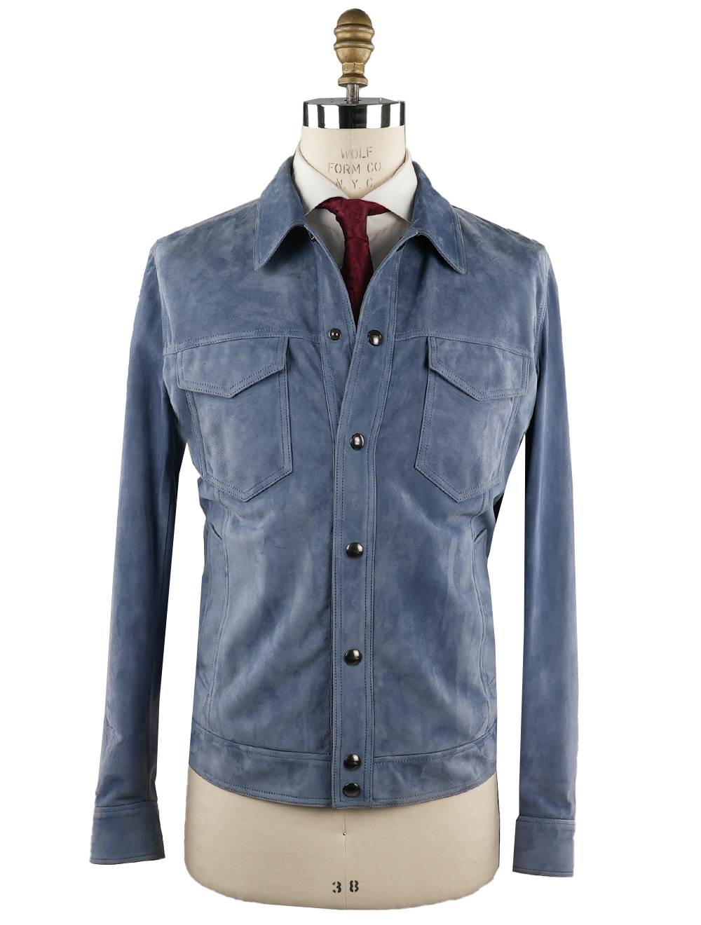 Cesare Attolini Light Blue Leather Suede Coat