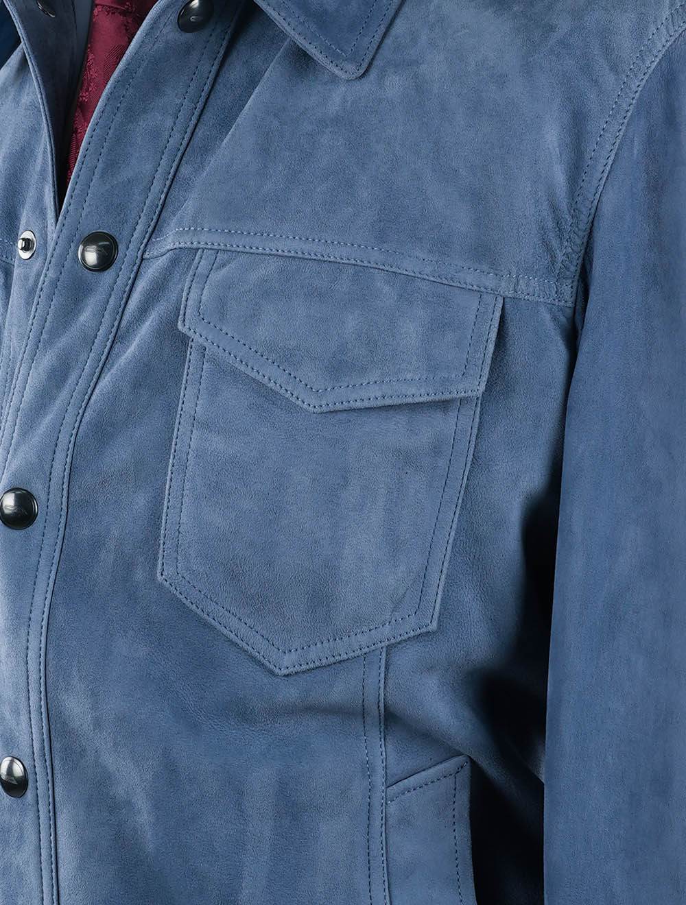Cesare Attolini Light Blue Leather Suede Coat