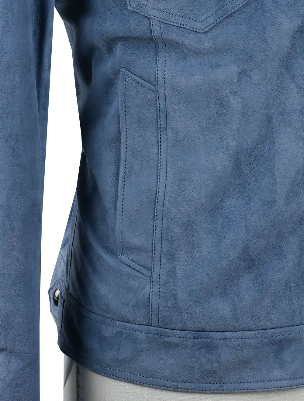Cesare Attolini Light Blue Leather Suede Coat