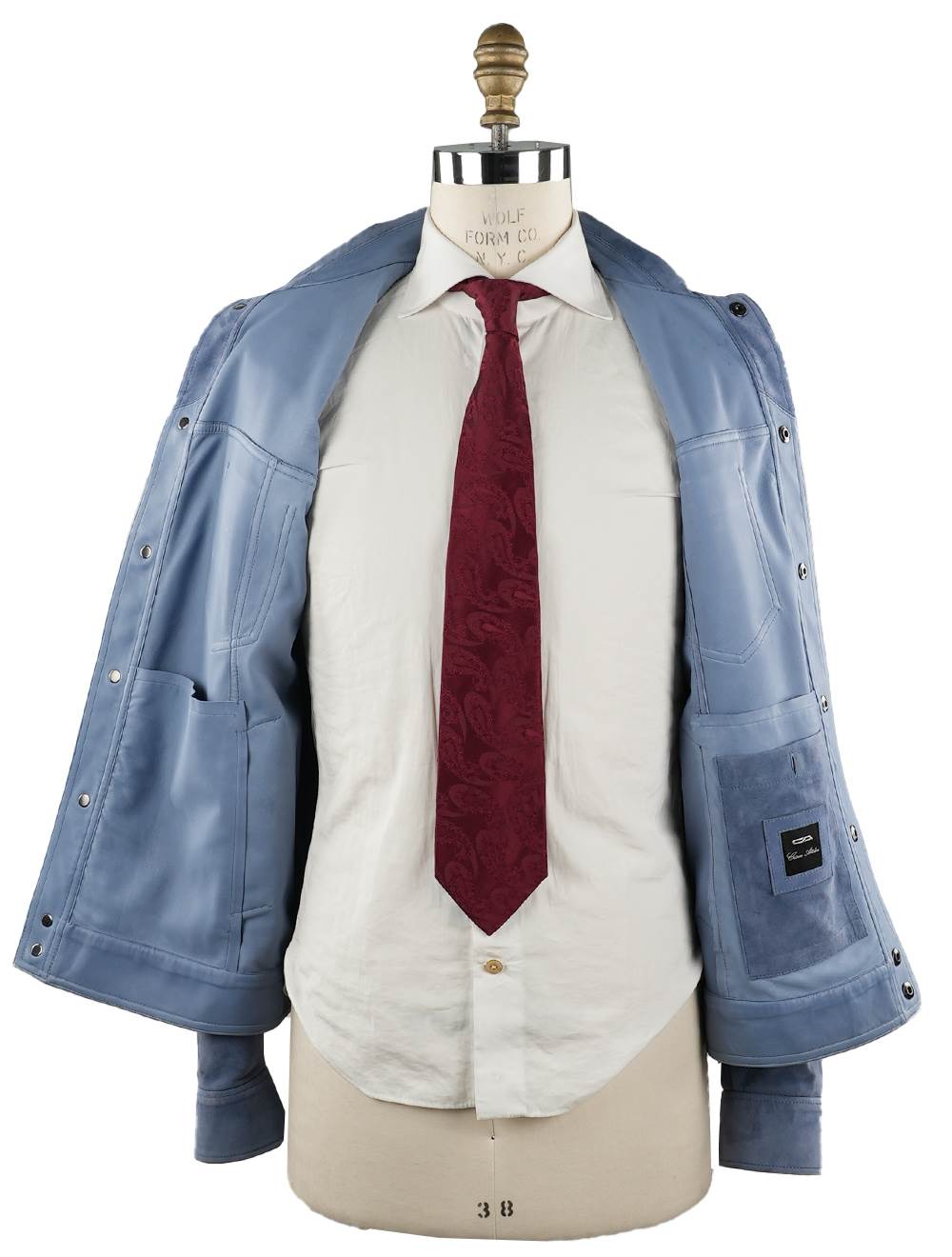 Cesare Attolini Light Blue Leather Suede Coat