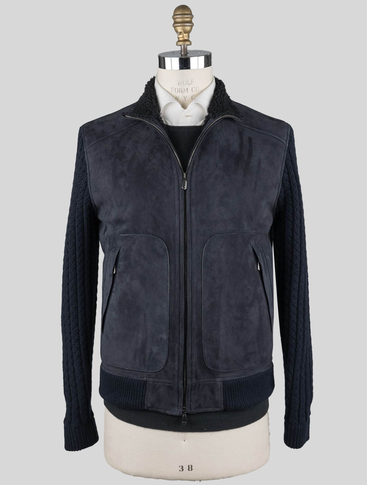 Cesare Attolini Blue Shearling Wool Coat