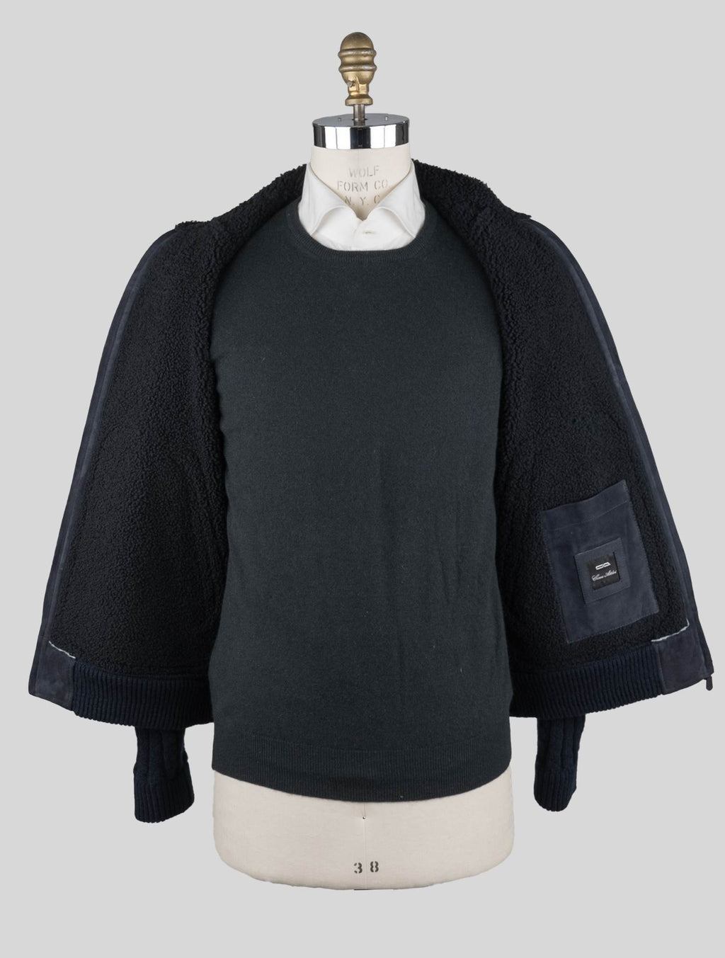 Cesare Attolini Blue Shearling Wool Coat