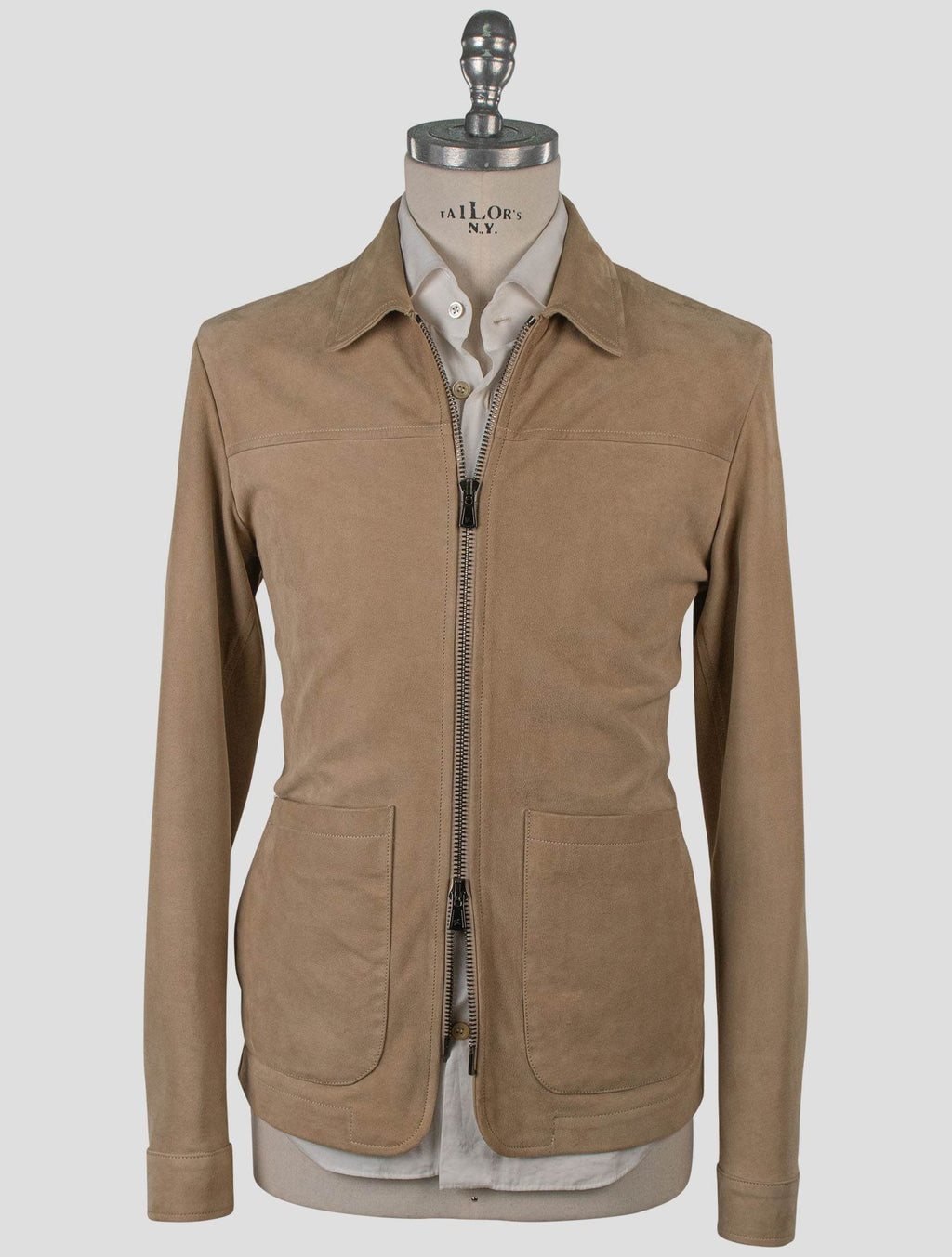 Isaia Beige Leather Suede Coat