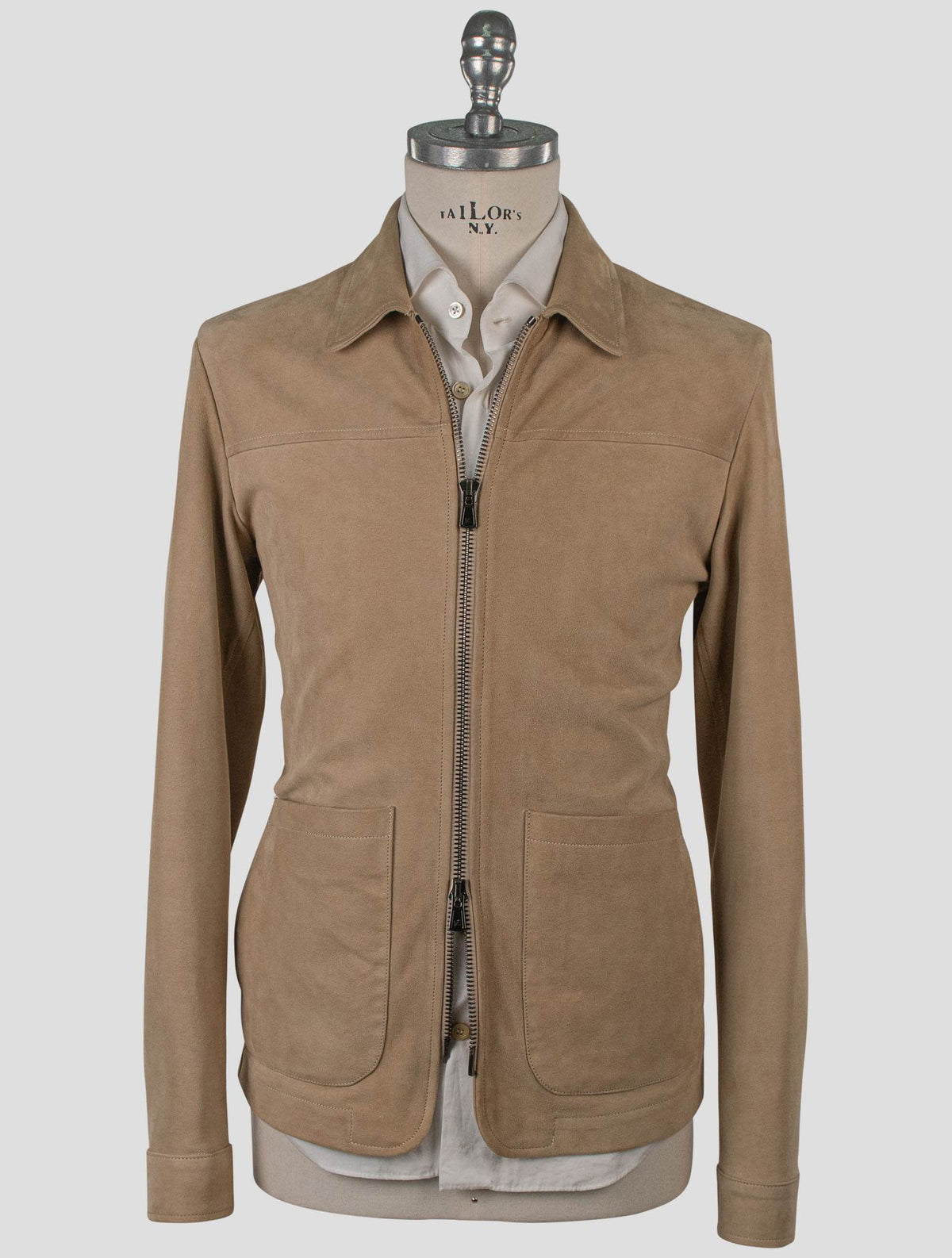 Isaia Beige Leather Suede Coat