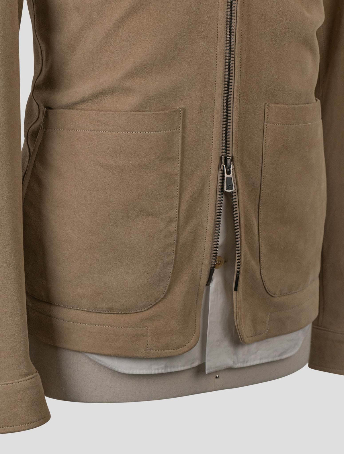 Isaia Beige Leather Suede Coat
