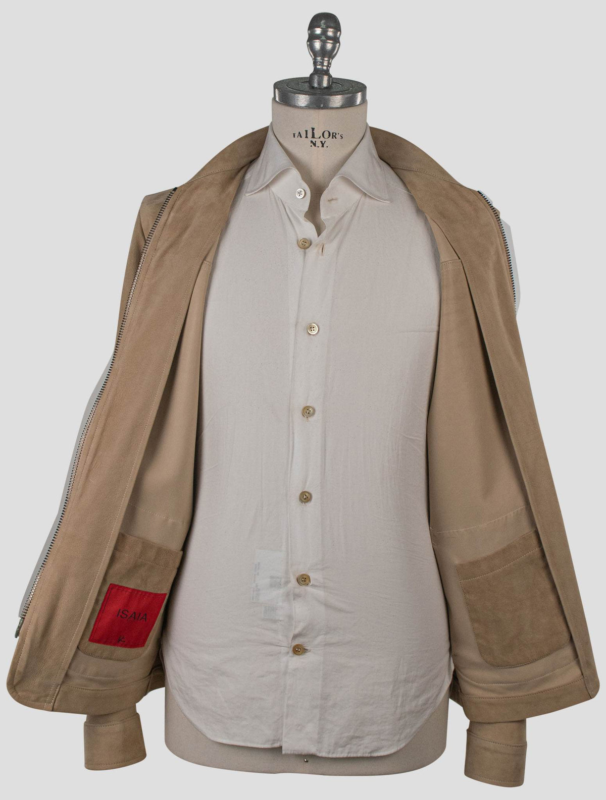 Isaia Beige Leather Suede Coat