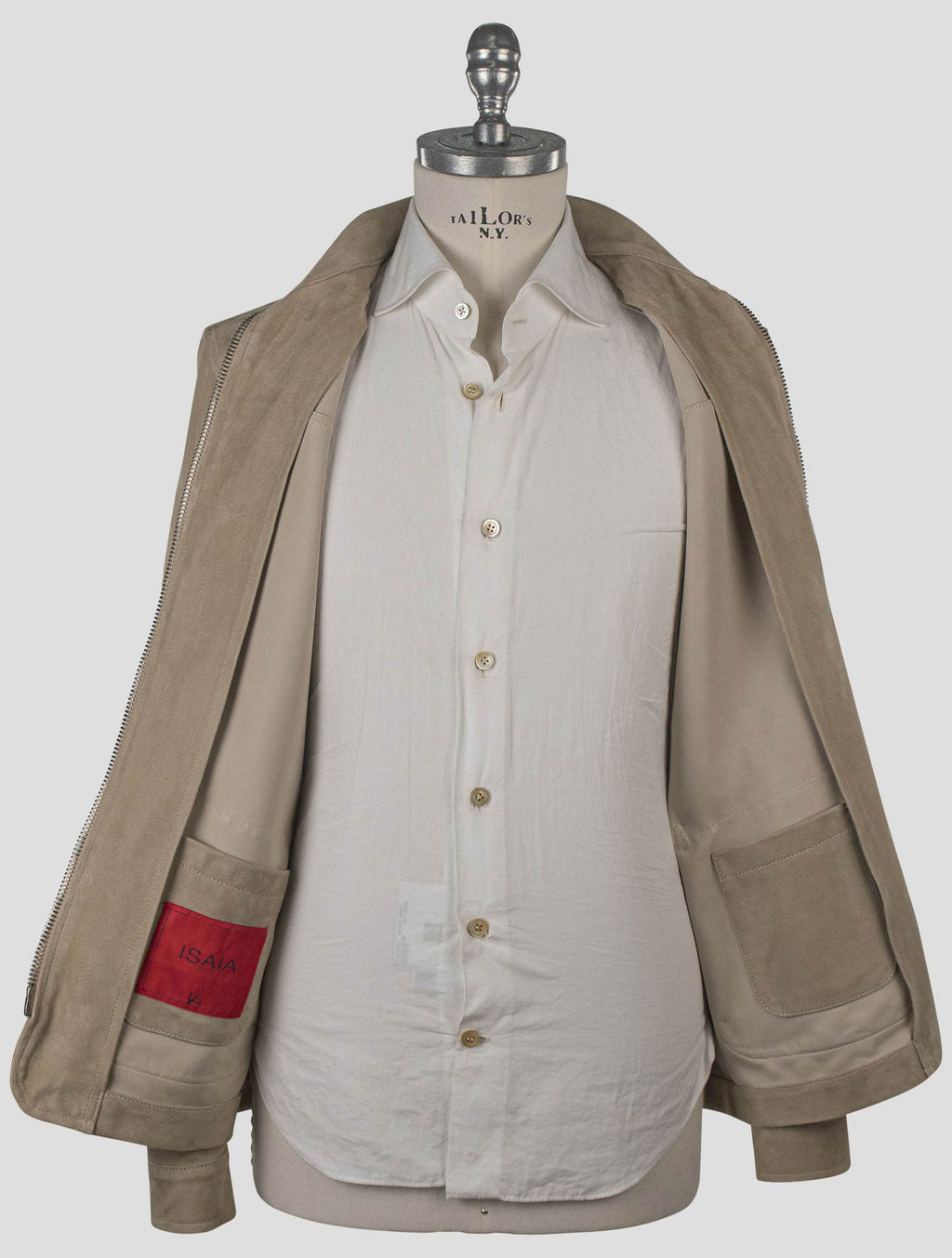 Isaia Beige Leather Suede Coat