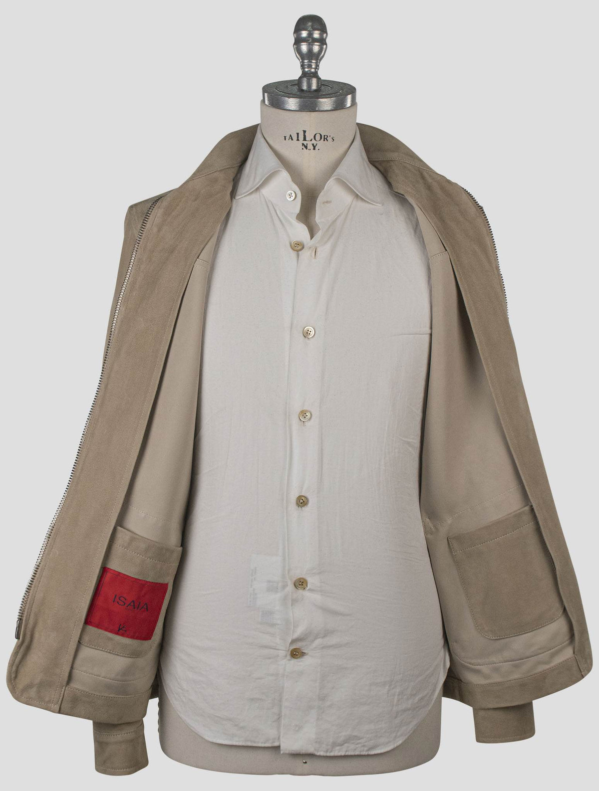 Isaia Beige Leather Suede Coat