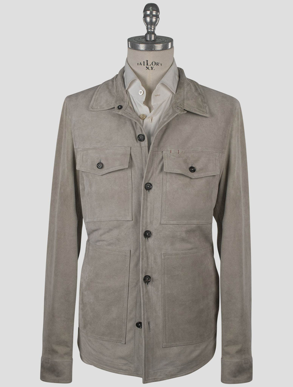 Isaia Gray Leather Suede Coat