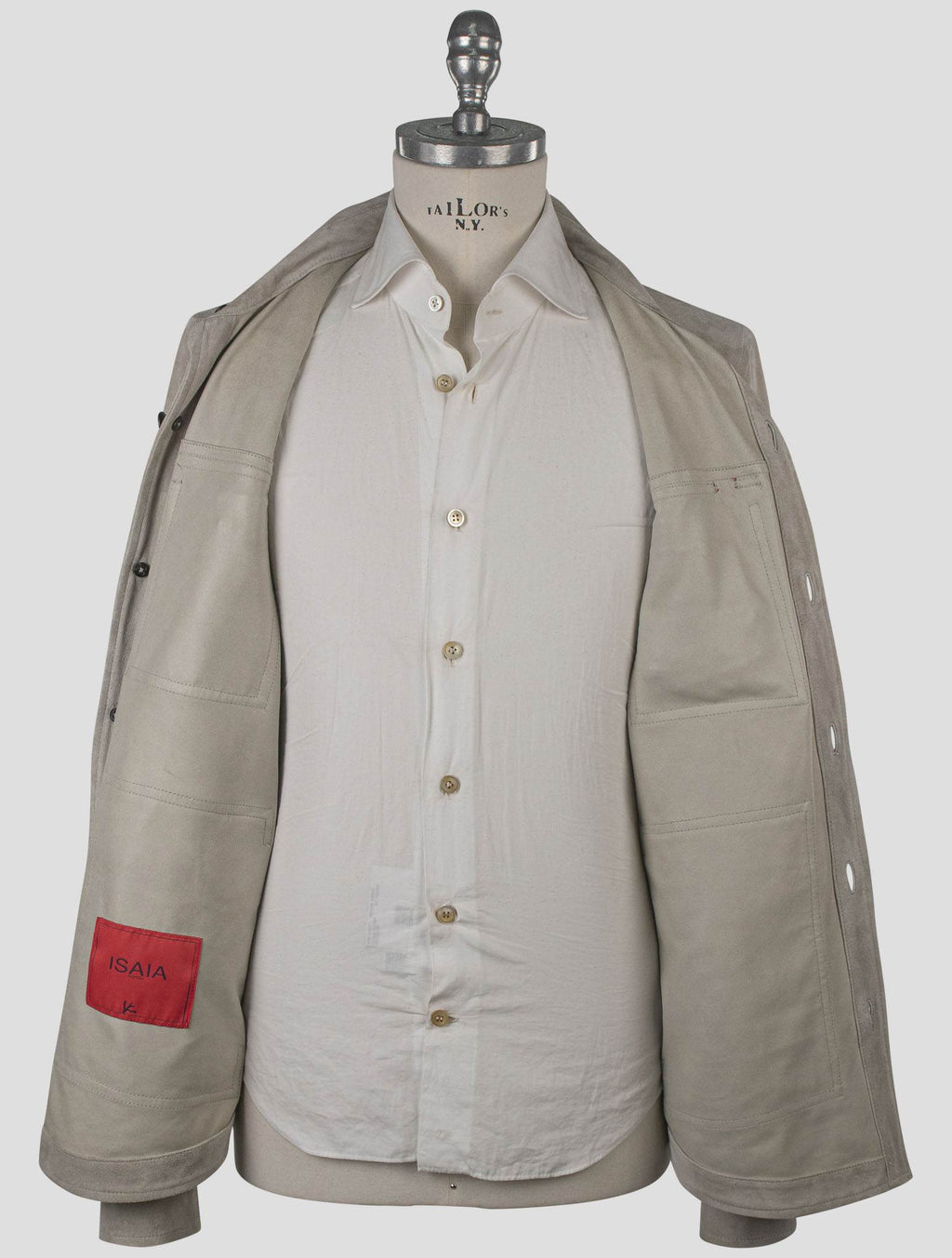 Isaia Gray Leather Suede Coat
