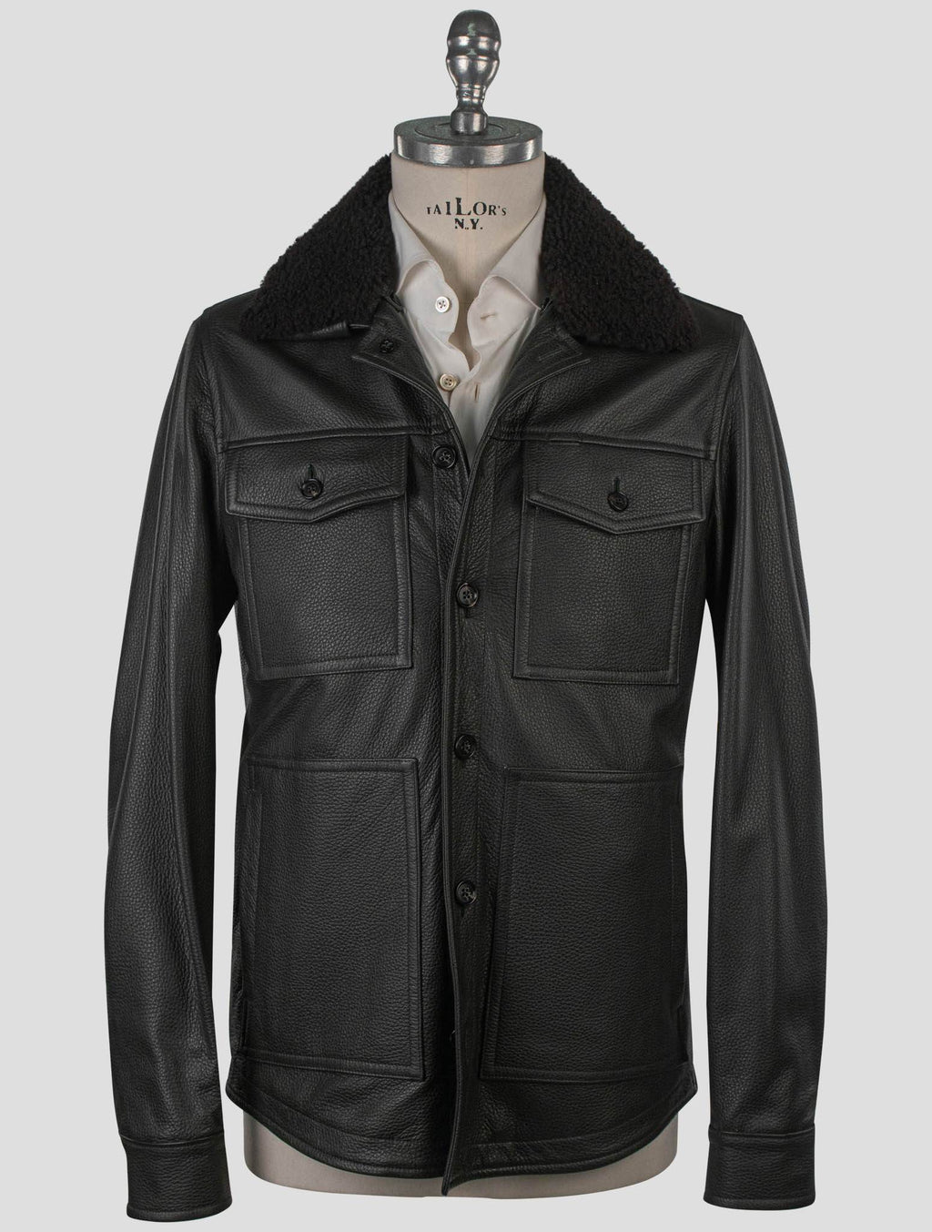 Isaia Isaia Blue Leather Suede Coat Blue 000