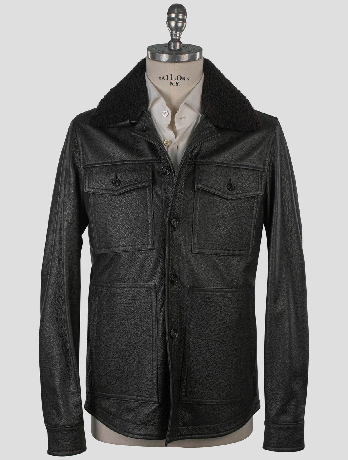 Isaia Isaia Blue Leather Suede Coat Blue 000