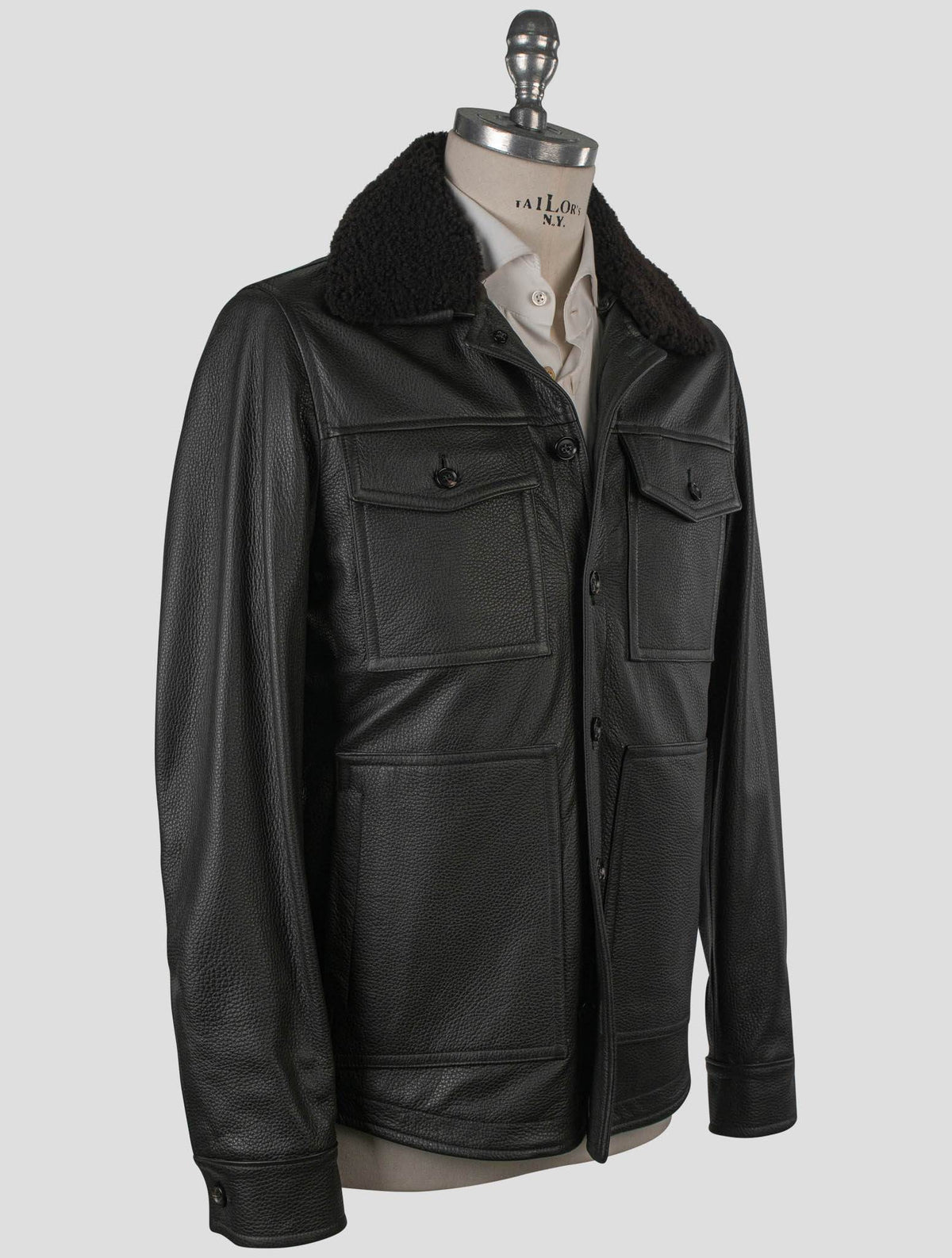 Isaia Isaia Blue Leather Suede Coat Blue 001