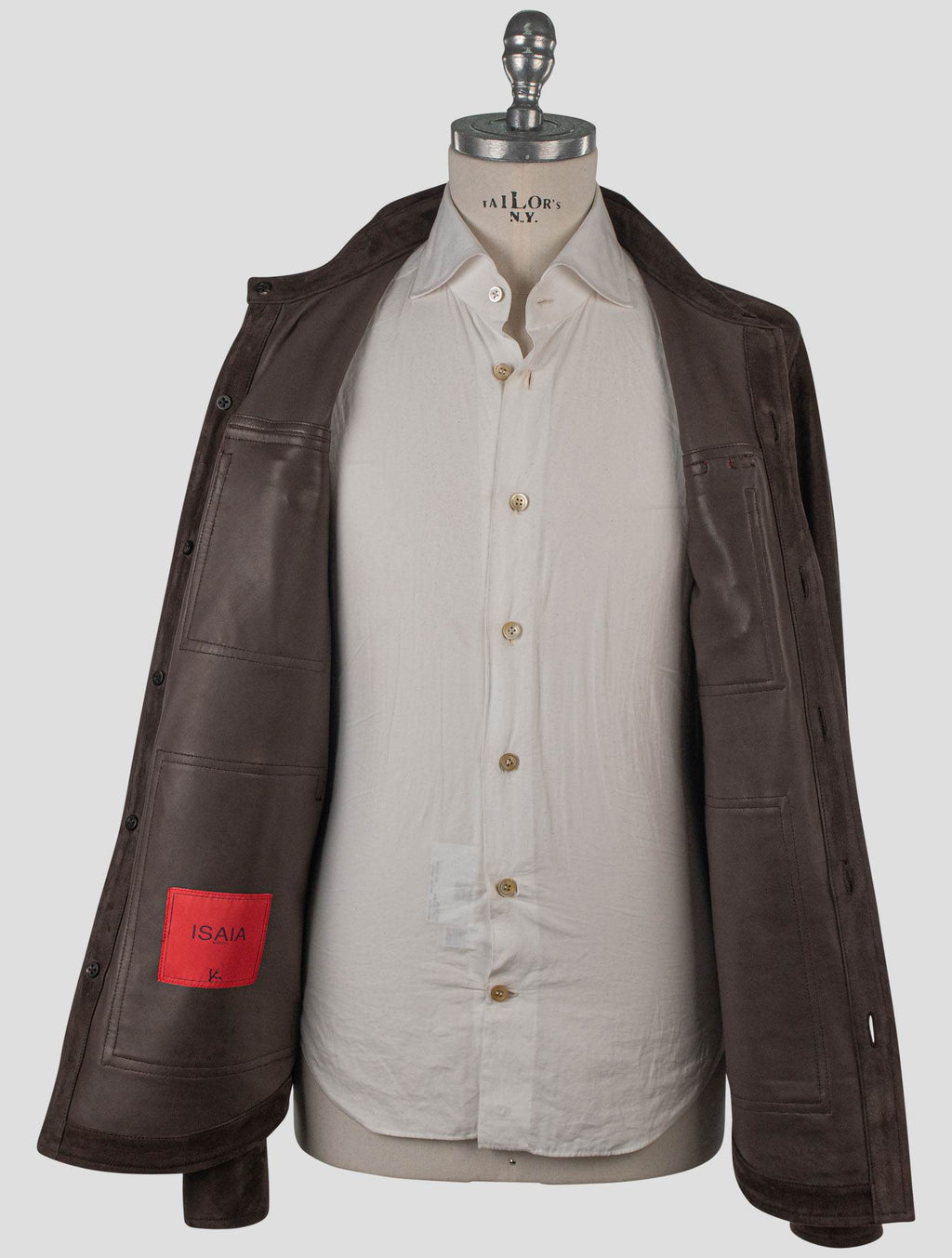 Isaia Brown Leather Suede Coat