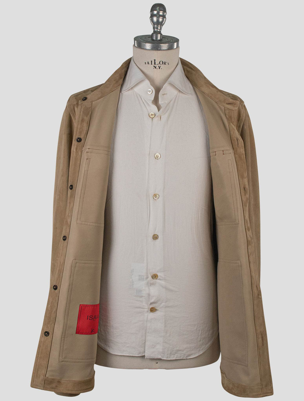 Isaia Beige Leather Suede Coat