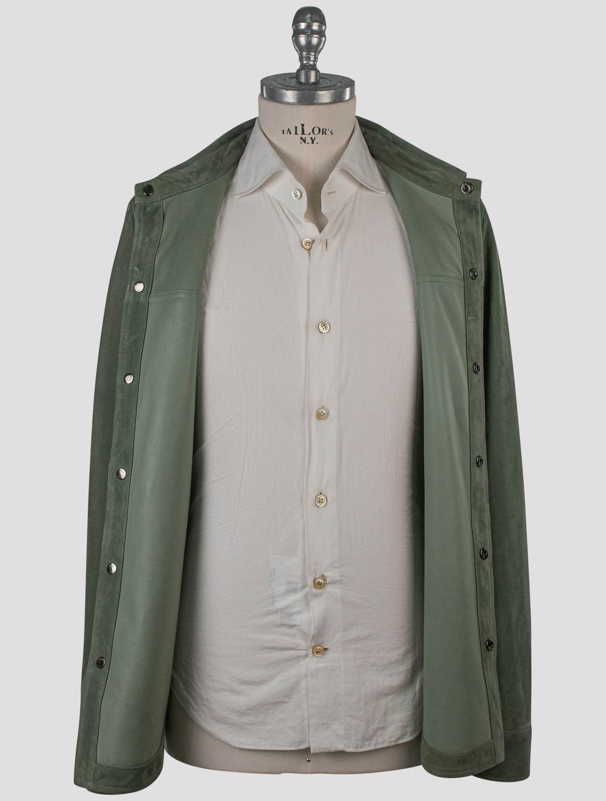 Isaia Green Leather Suede Coat
