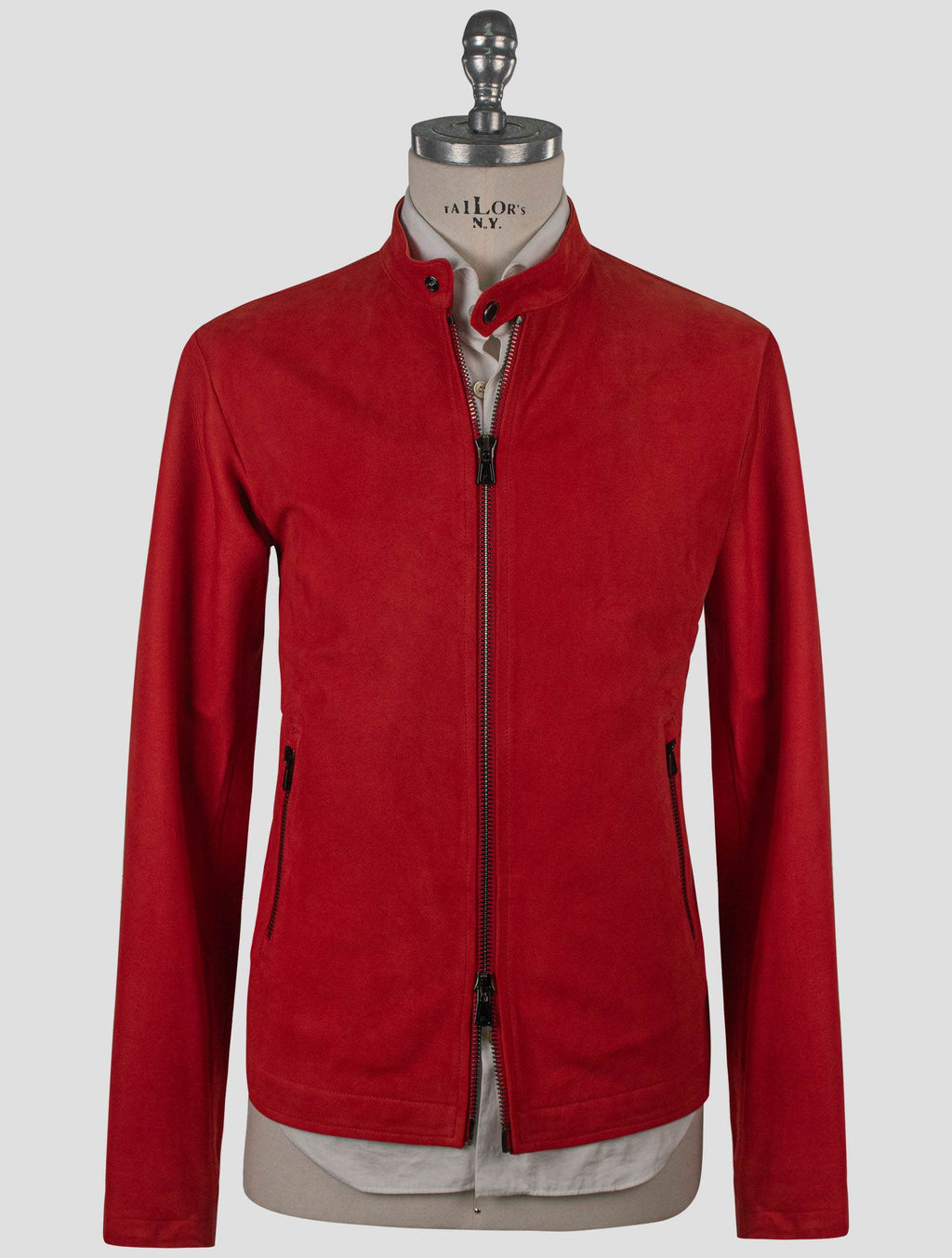Isaia Red Leather Suede Coat