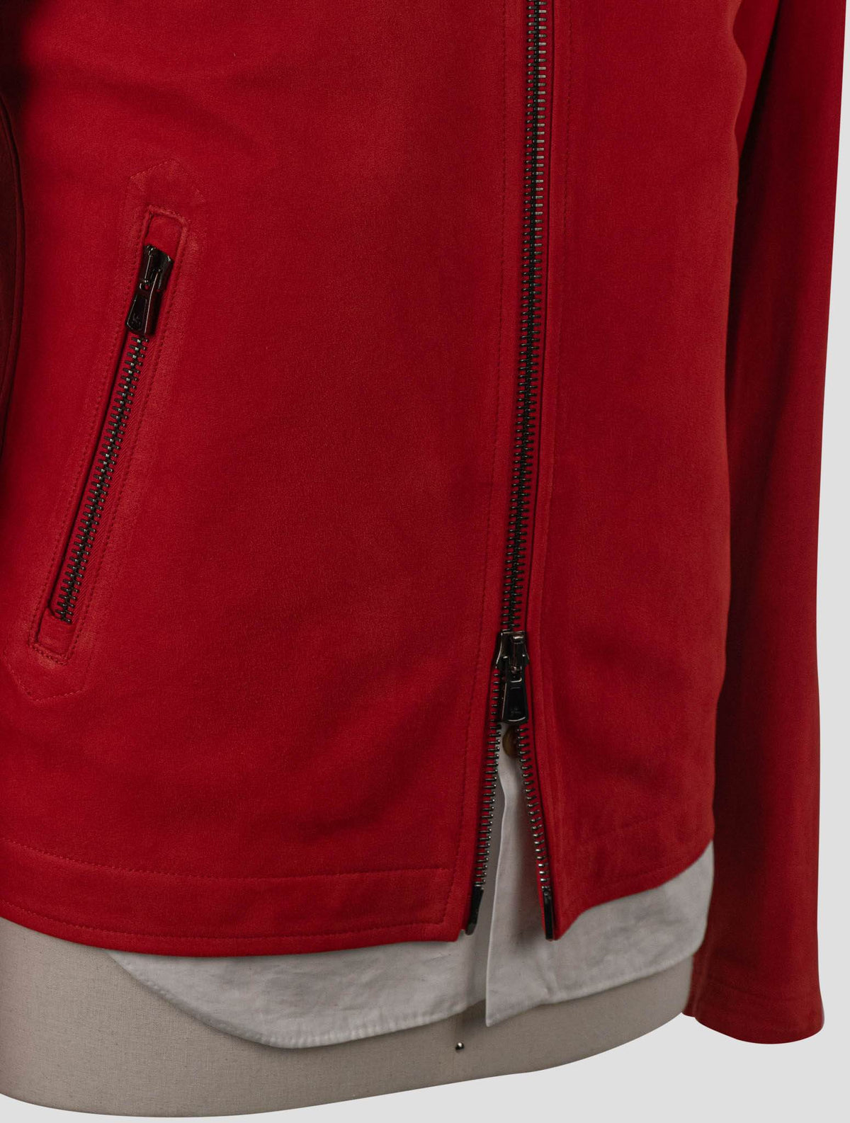 Isaia Red Leather Suede Coat