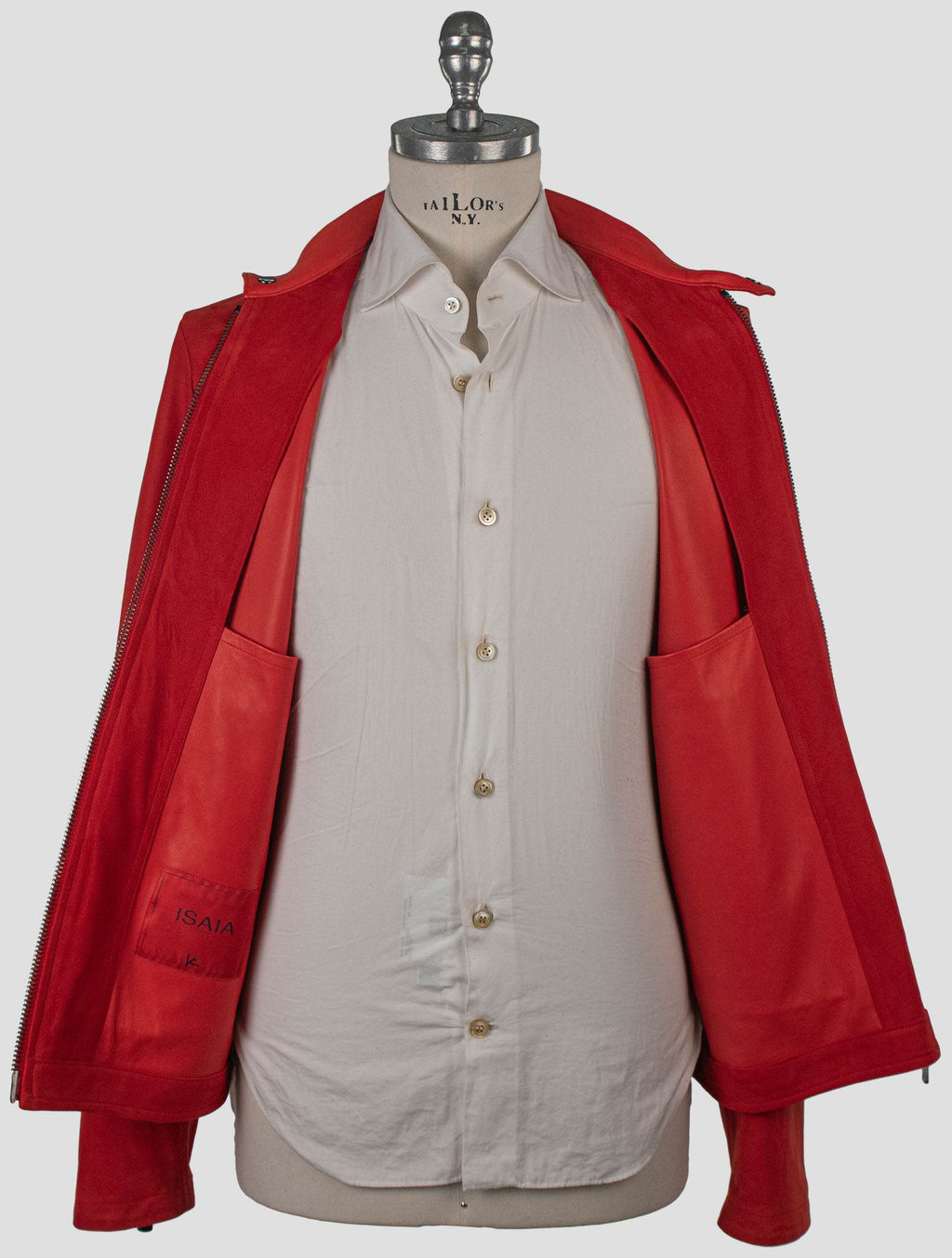Isaia Red Leather Suede Coat