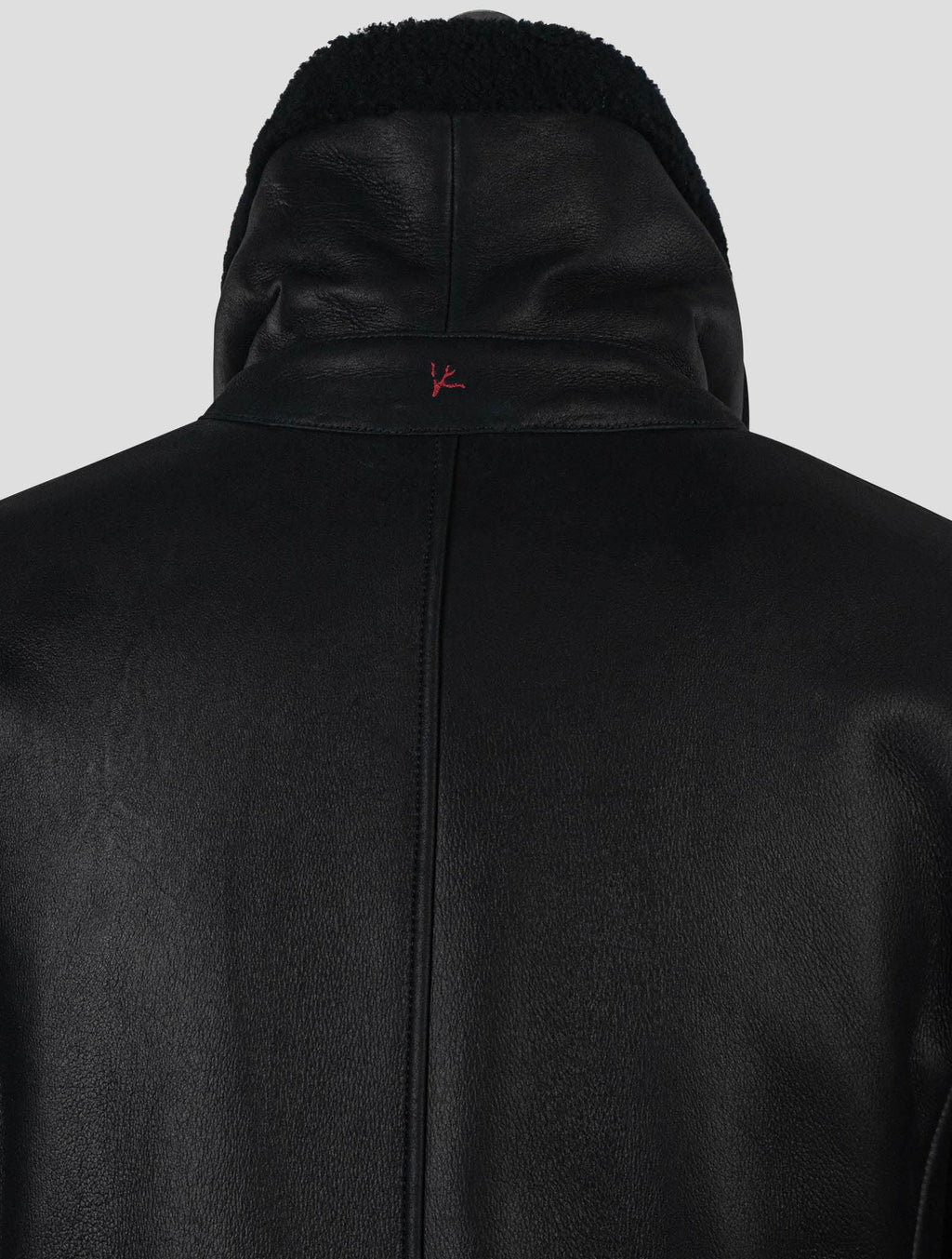 Isaia Black Leather Sheepskin Double Breasted Coat