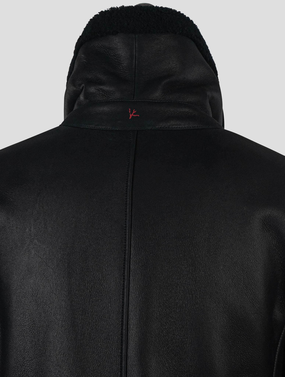 Isaia Black Leather Sheepskin Double Breasted Coat