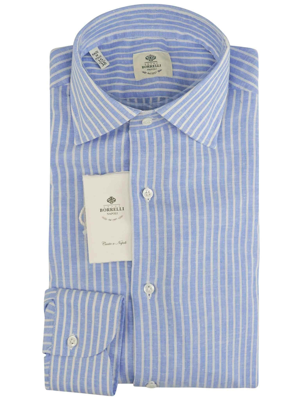 Luigi Borrelli Blue White Linen Shirt