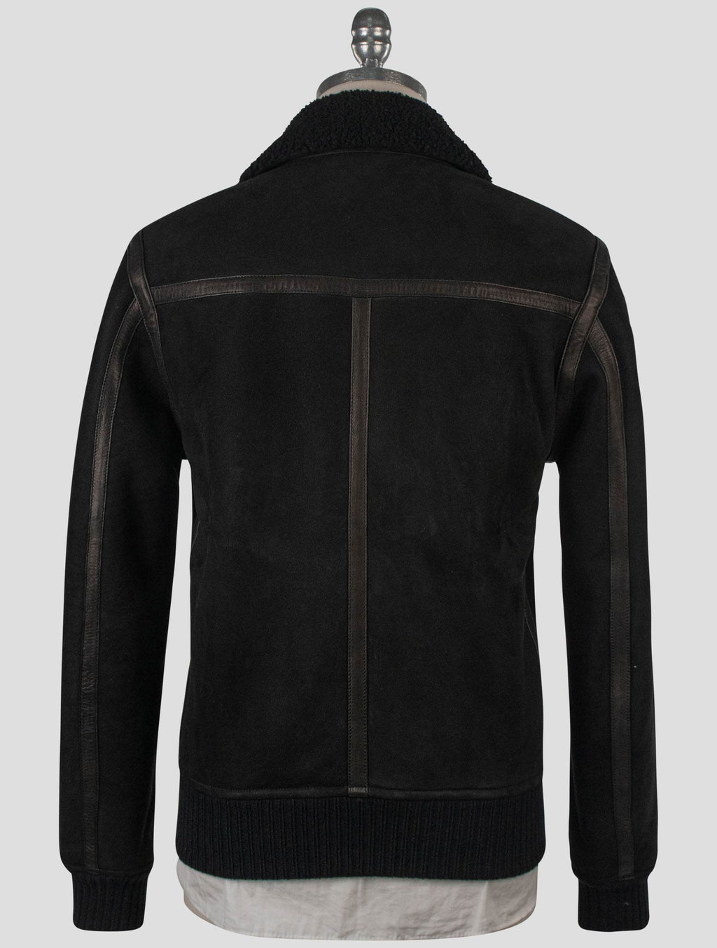 Isaia Black Leather Sheepskin Coat