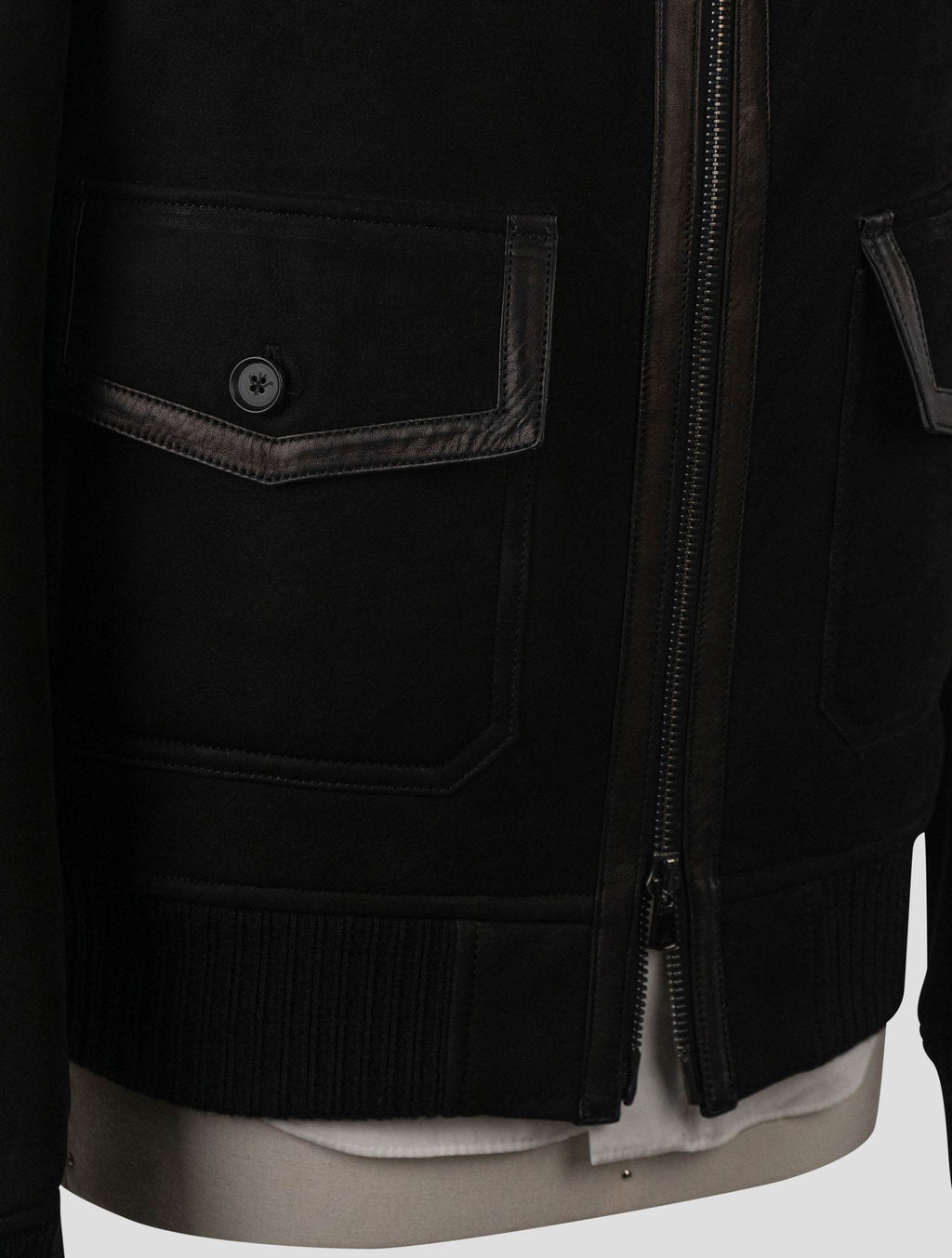 Isaia Black Leather Sheepskin Coat