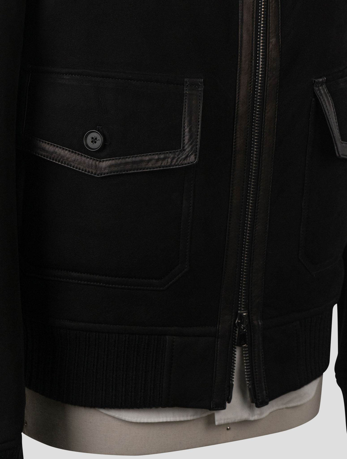 Isaia Black Leather Sheepskin Coat