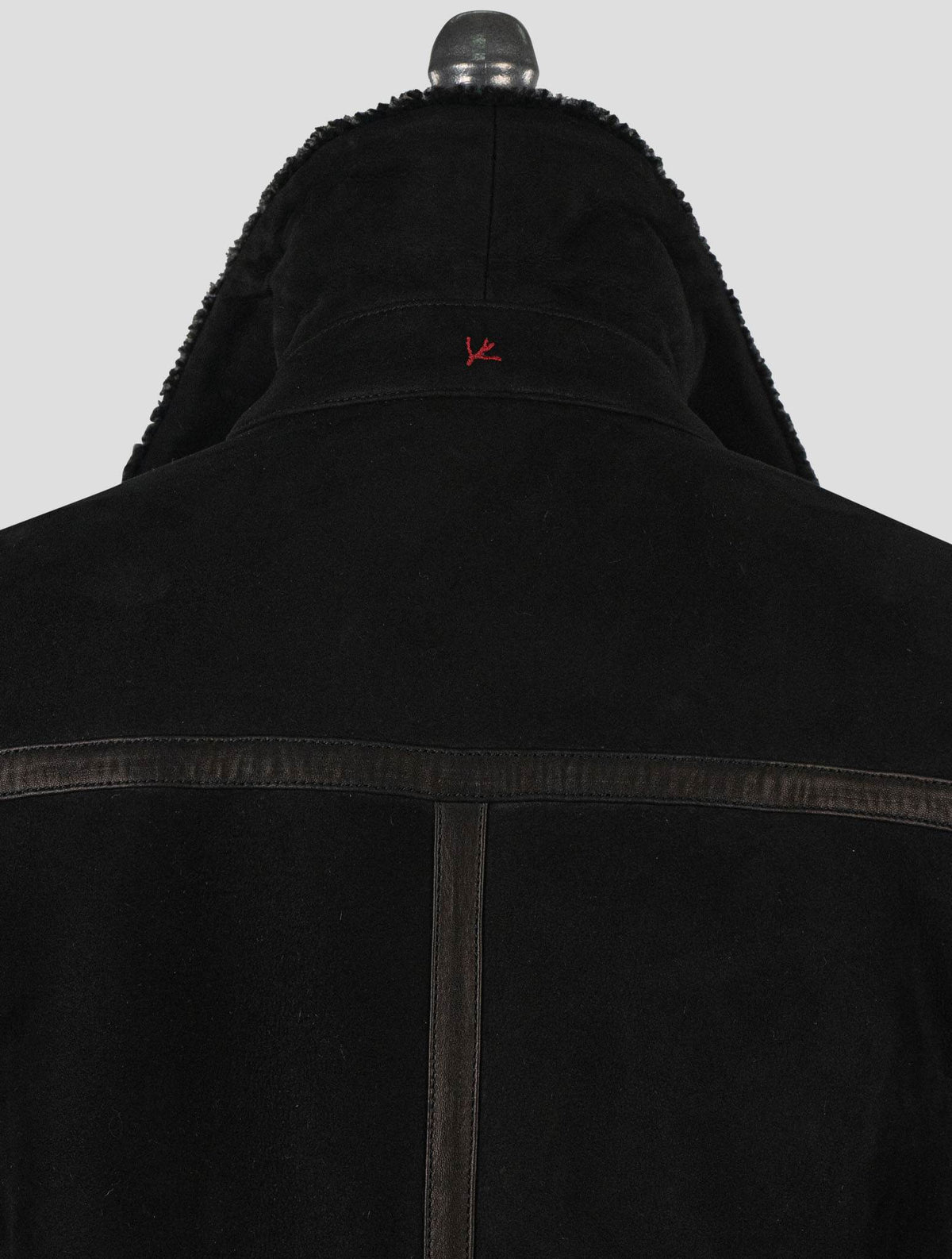 Isaia Black Leather Sheepskin Coat