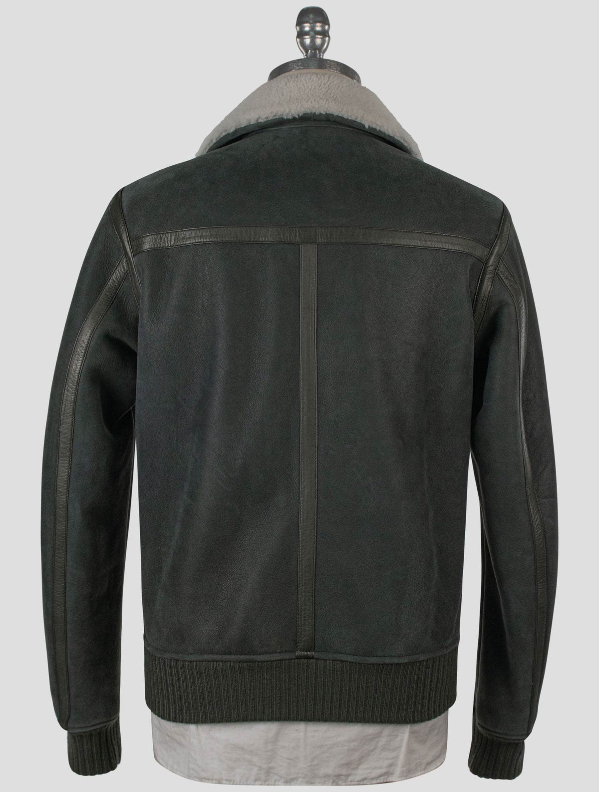 Isaia Green Leather Sheepskin Coat