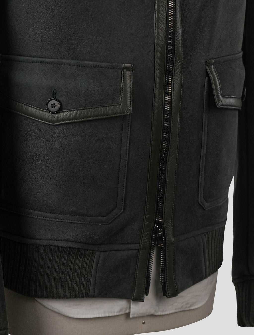 Isaia Green Leather Sheepskin Coat