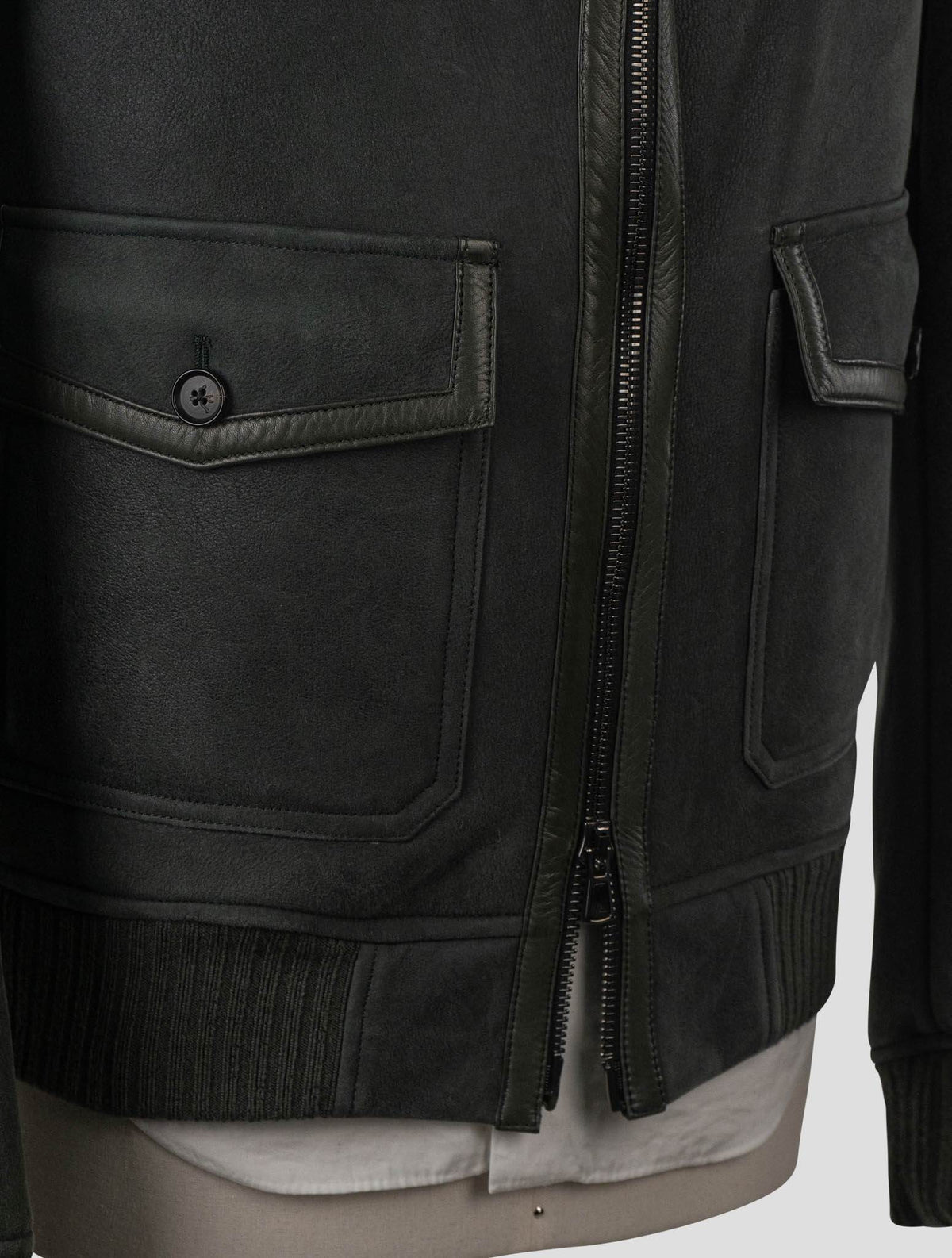 Isaia Green Leather Sheepskin Coat