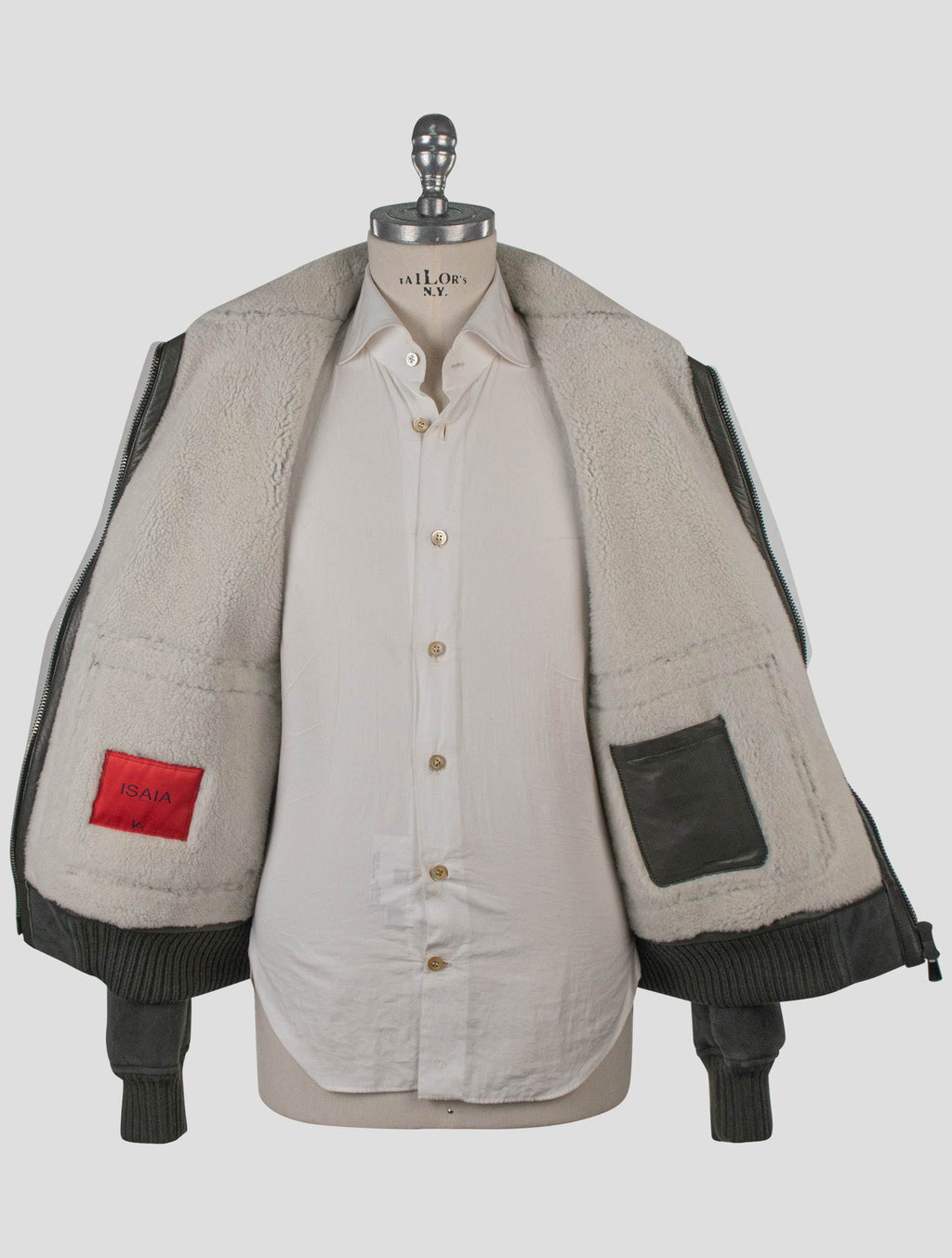 Isaia Green Leather Sheepskin Coat