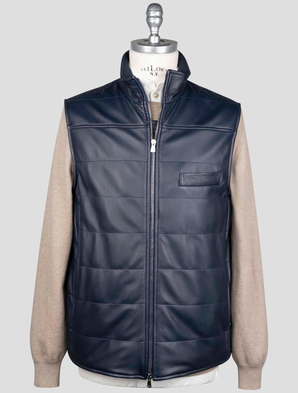 Isaia Blue Leather Gilet Coat