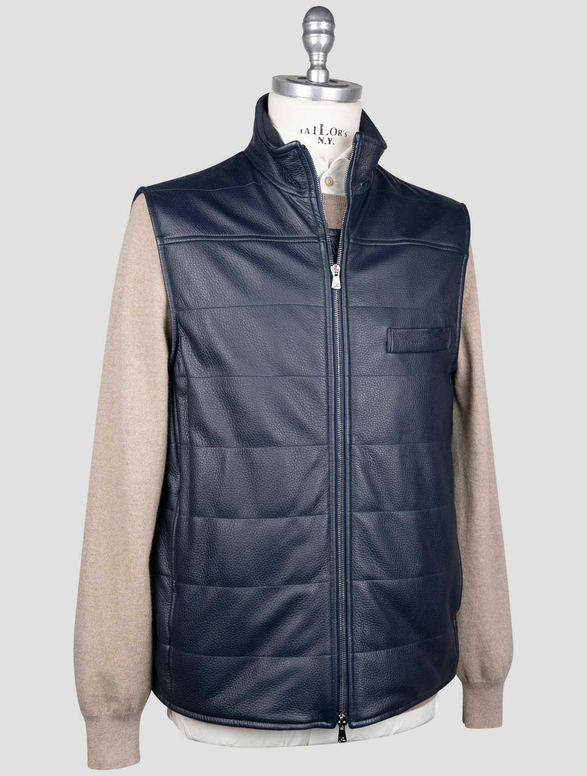 Isaia Isaia Blue Leather Gilet Coat Blue 001