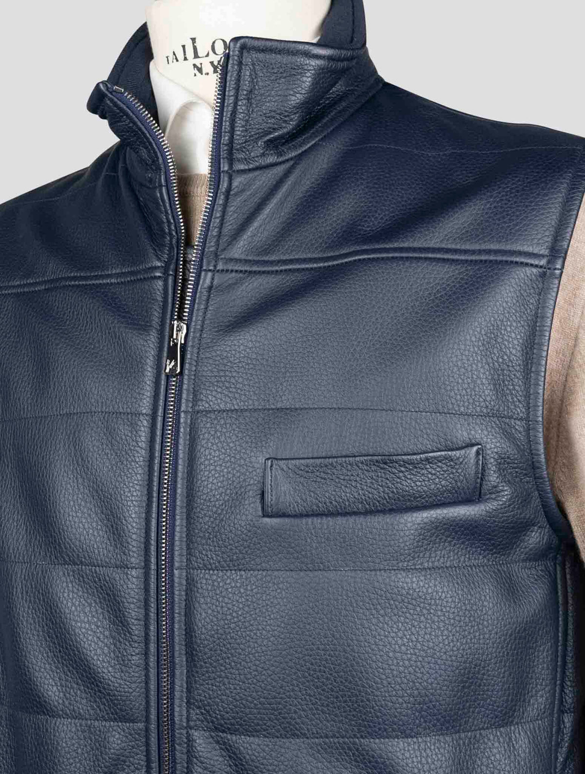 Isaia Blue Leather Gilet Coat