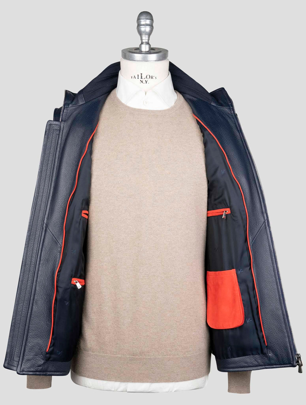 Isaia Blue Leather Gilet Coat