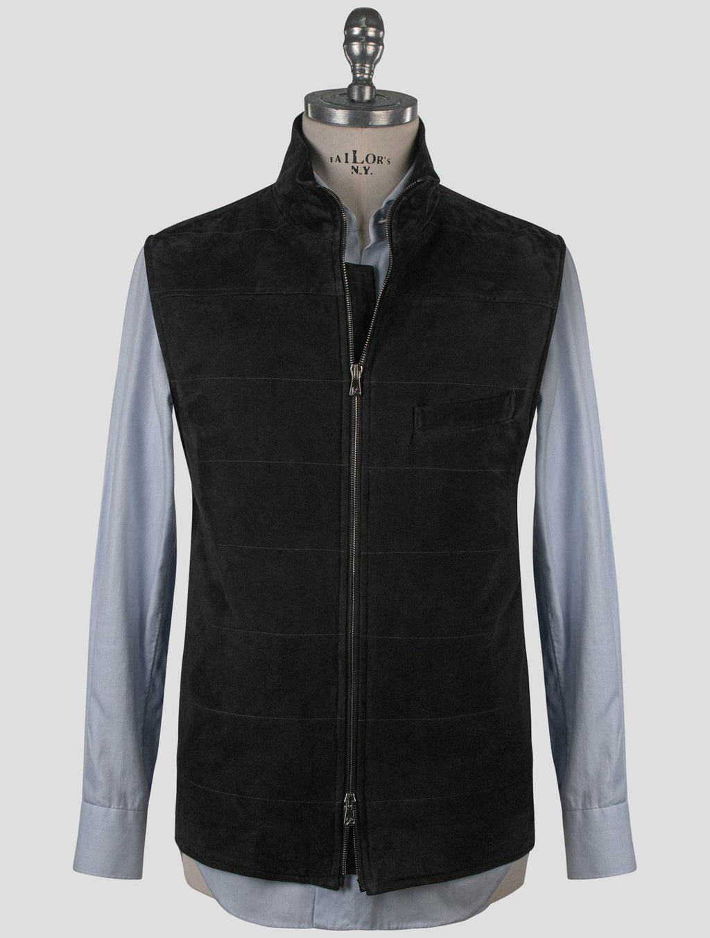 Isaia Blue Leather Suede Gilet