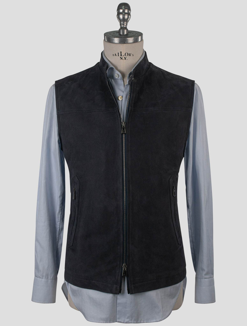 Isaia Blue Leather Suede Gilet