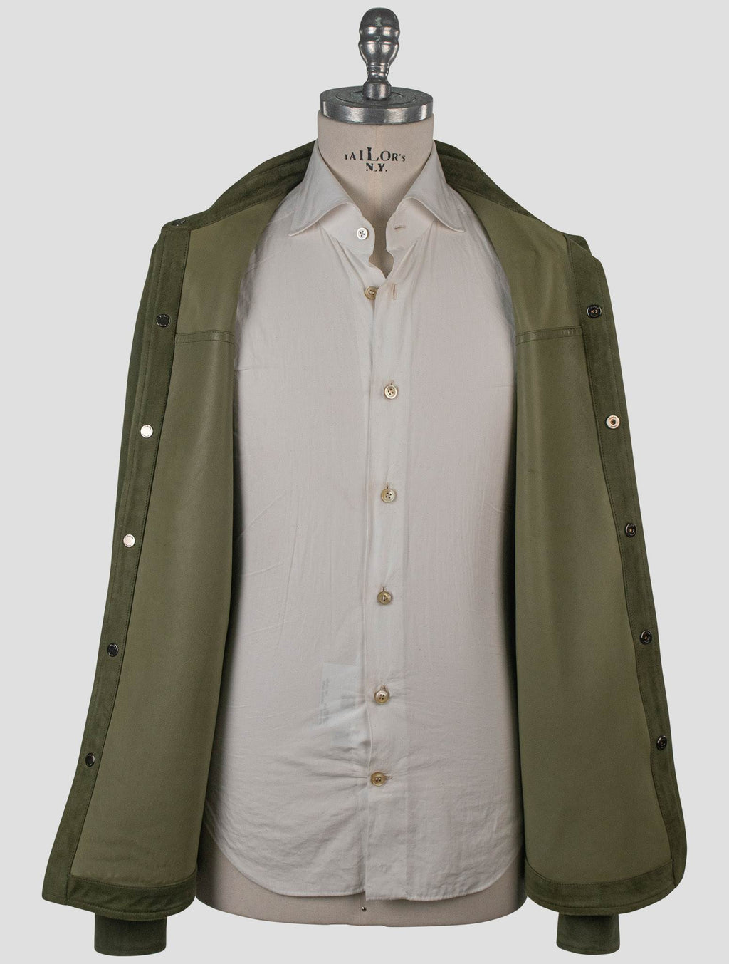 Isaia Green Leather Suede Coat