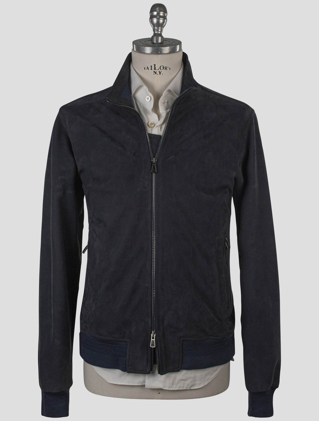 Isaia Blue Leather Suede Coat